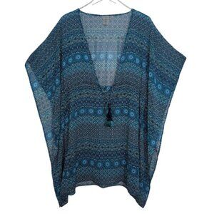 Bleu Rod Beattie Medallion Cover Up Womens Size Medium Blue Tassels Sheer Beach